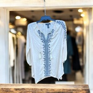 Style & Co. Retro Vintage Deadstock Boho Earthy Floral Embroidered Tunic NWT NEW